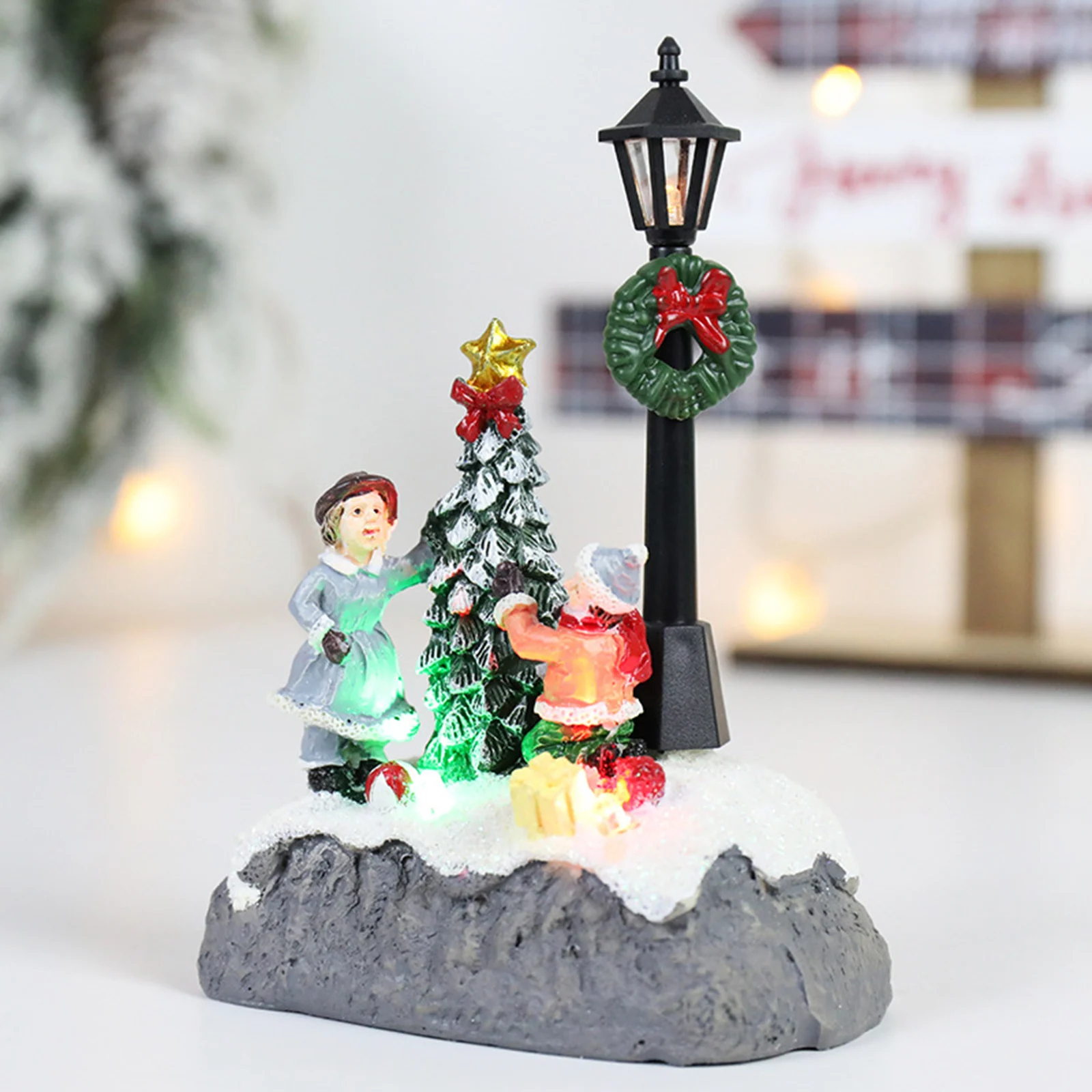 Micro Landscape Ornaments Kit Snowmen with LED Light Houses Christmas Village Sets for Christmas Decor Dollhouse Kit for Gift