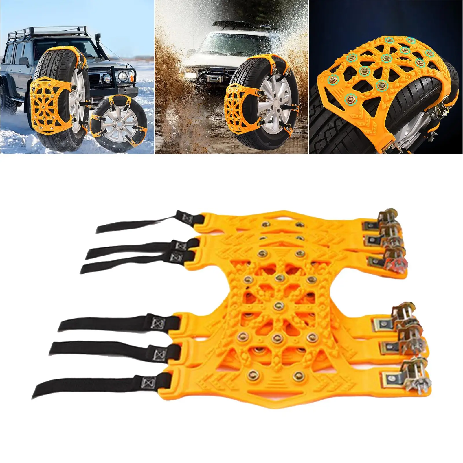 Set of 3Pcs Anti-Slip Tire Chains, Thickened for Tire Width 165-265mm Tire Chain Belt for Automotive Snowy Roads Muddy Safety