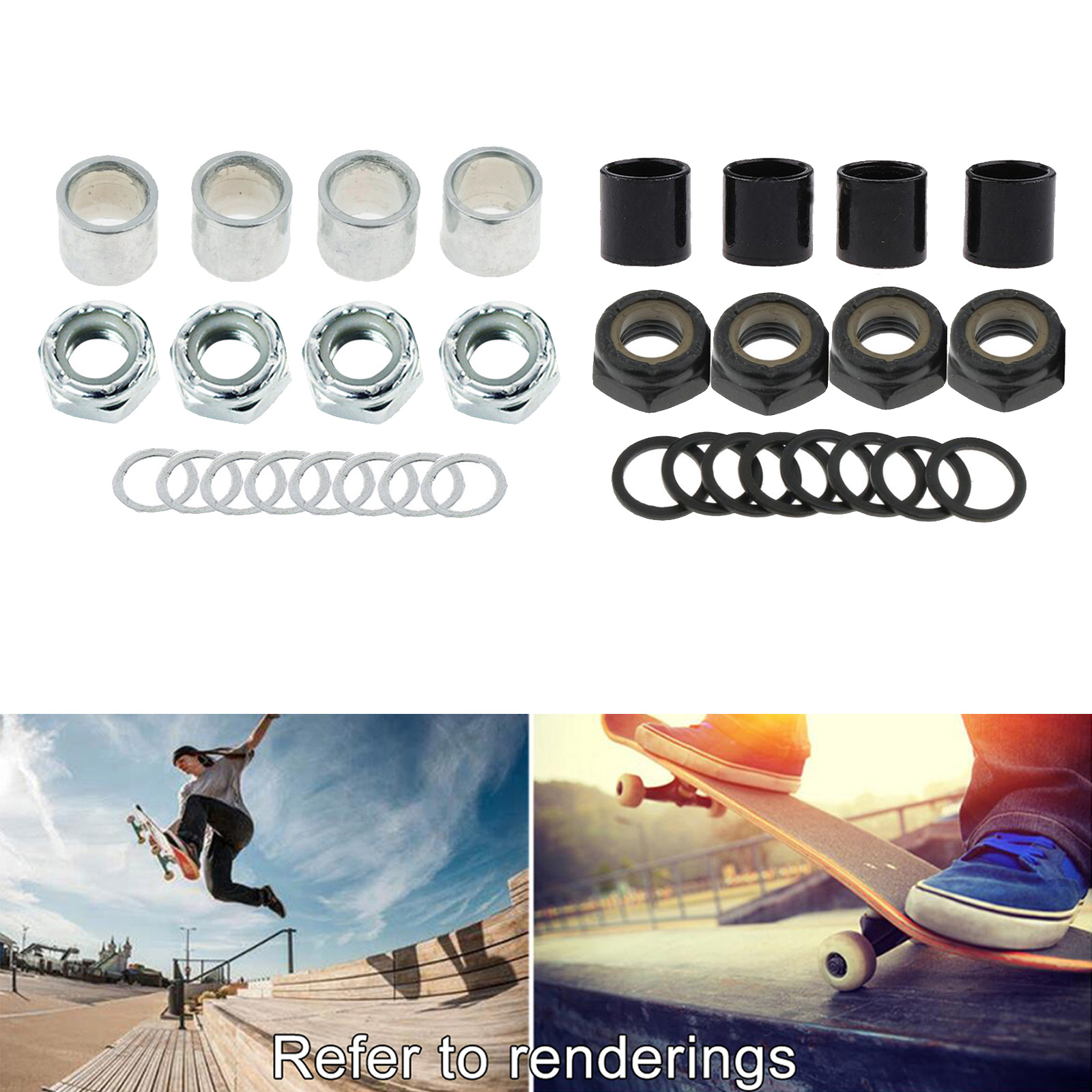 16 Pieces Skateboard Truck Hardware Kit Includes Spacers, Axle Nuts and Speed Rings for Skateboard and Longboard