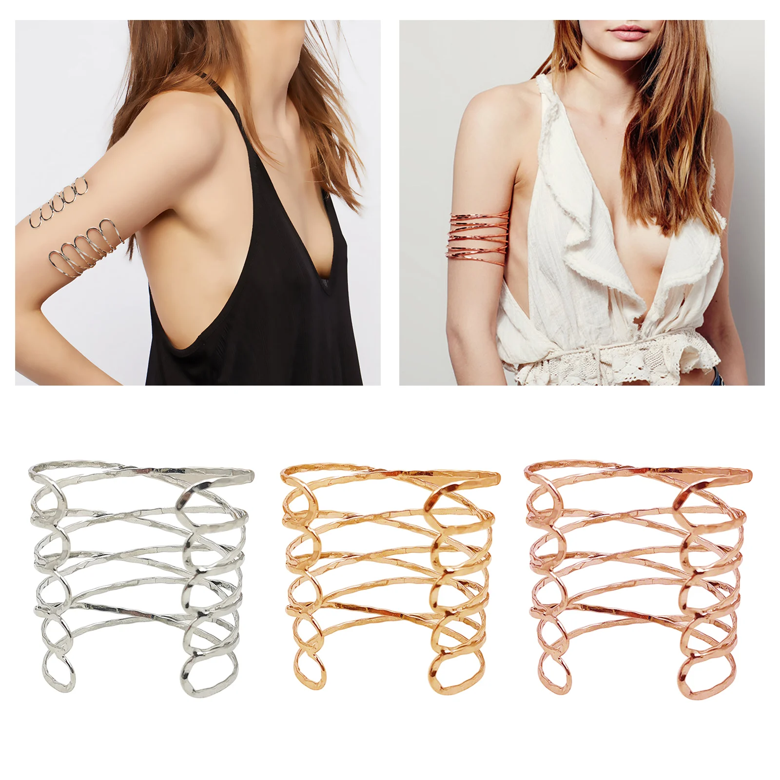 Coil Upper Arm Bracelet for Women Arm Cuff Open Armlets Armband Jewelry Minimalist Arm Bracelet Bangle Adjustable