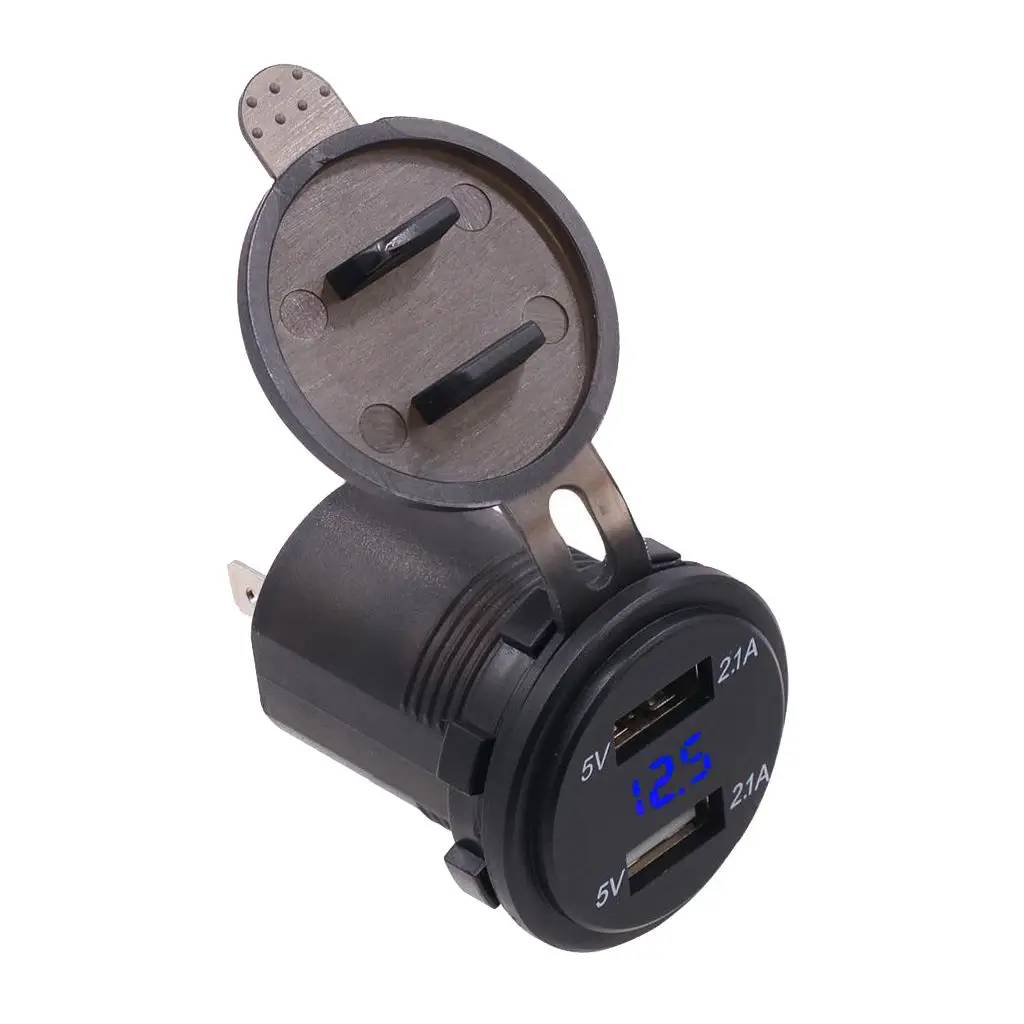 2 USB Charger Power Outlet Digital Voltmeter BLUE LED Light 12-24V For Car