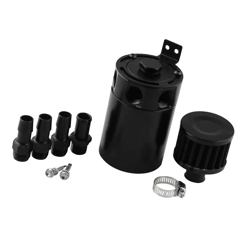 Baffled Engine Oil Catch Can Reservoir Tank Aluminium Alloy with 3 Ports