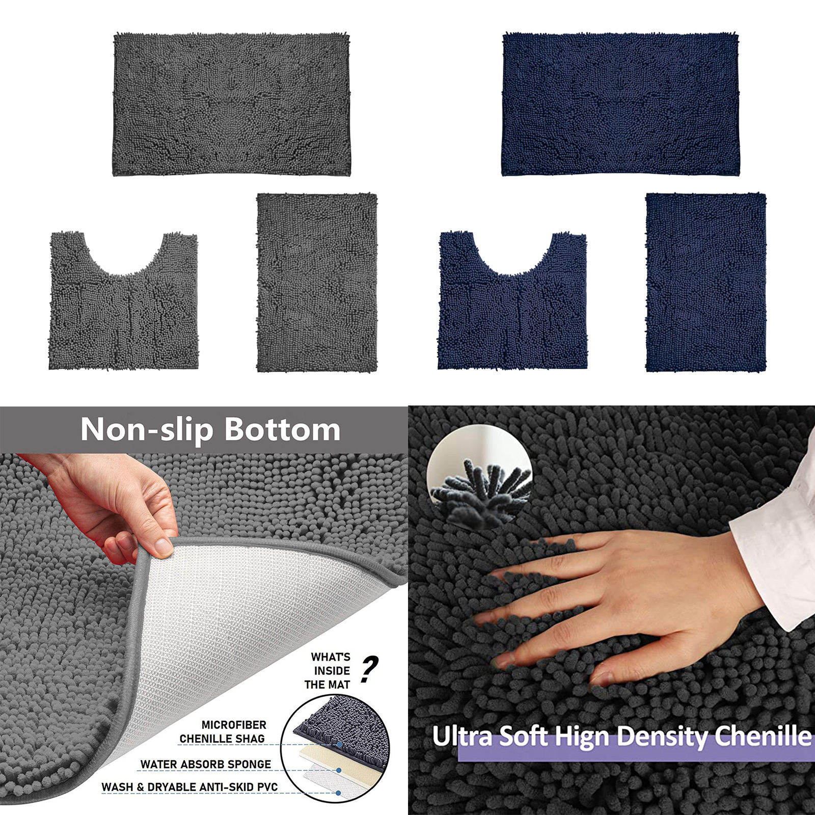 Bathroom Rugs and Mats Set of 3 Piece Bath Mats, Extra Soft and Absorbent Shaggy Rugs, Bathroom Rugs Set, Machine Washable