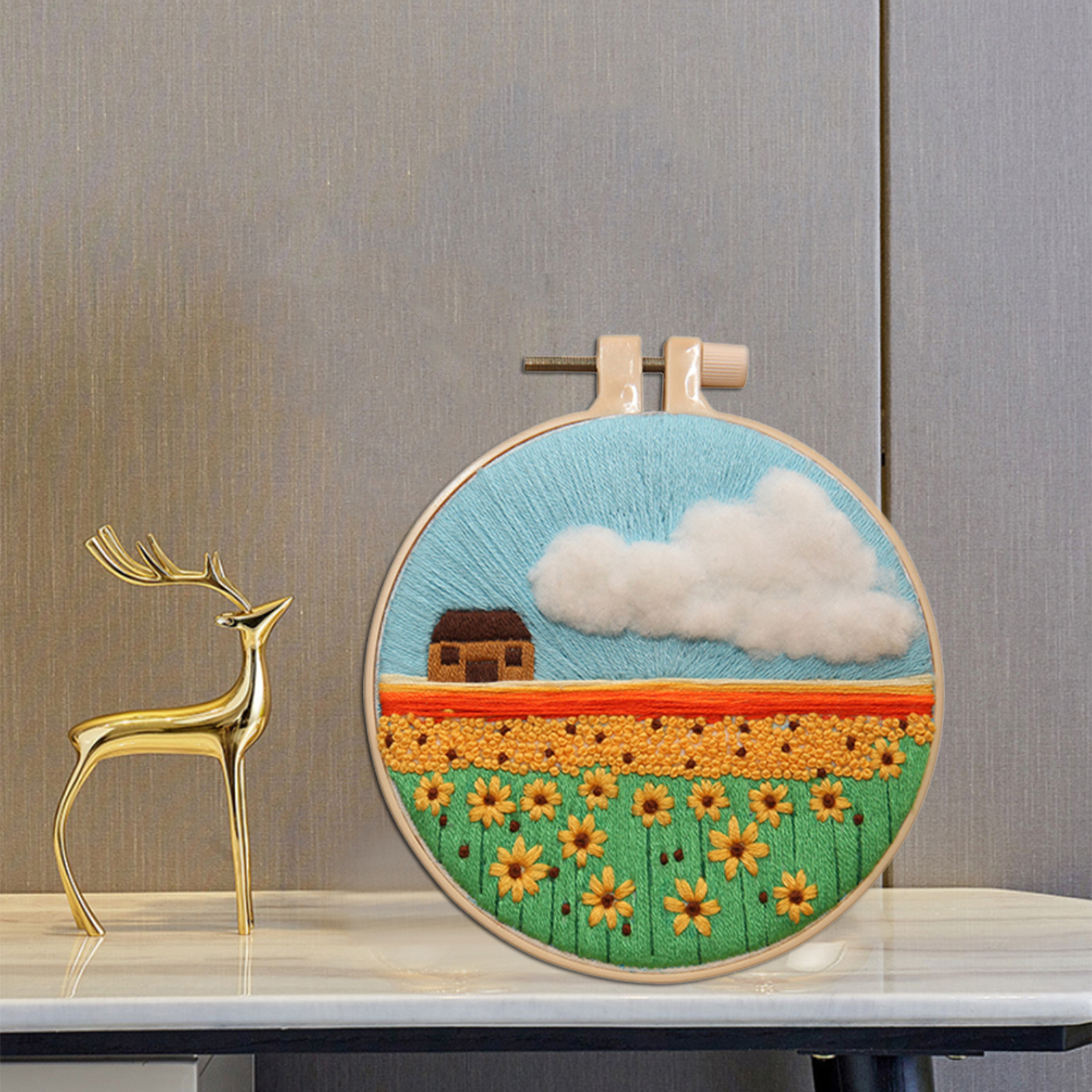 Stamped Cross Stitch Kit Home DIY Material Tools Embroidery Hoop Starter Art Handy Sewing Wall Decor Needlework for Kids Adults