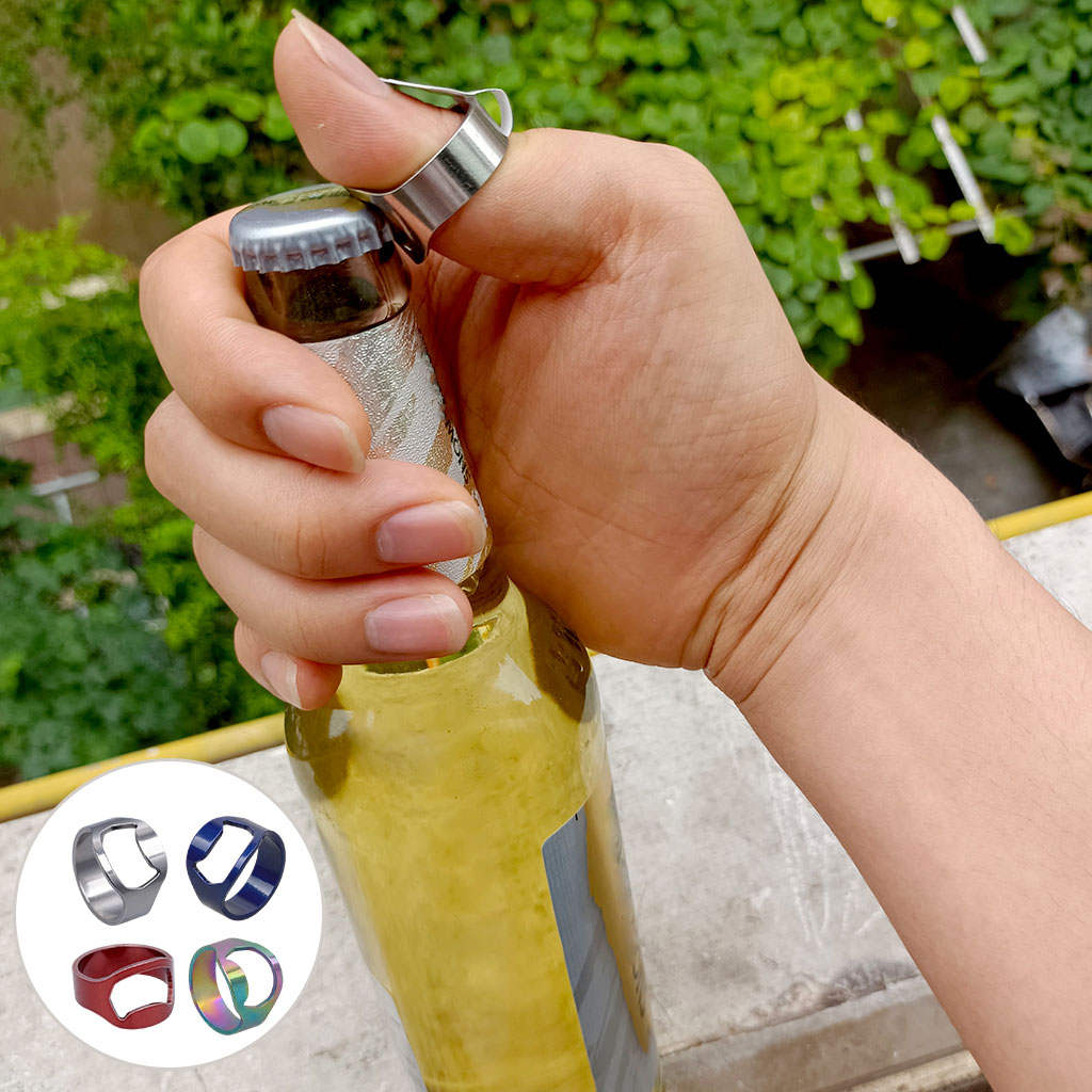 4 Pieces Bottle Opener Ring Colorful 4 Color Creative Lightweight Versatile Jewelry Finger for Holiday Family Gift Women Men