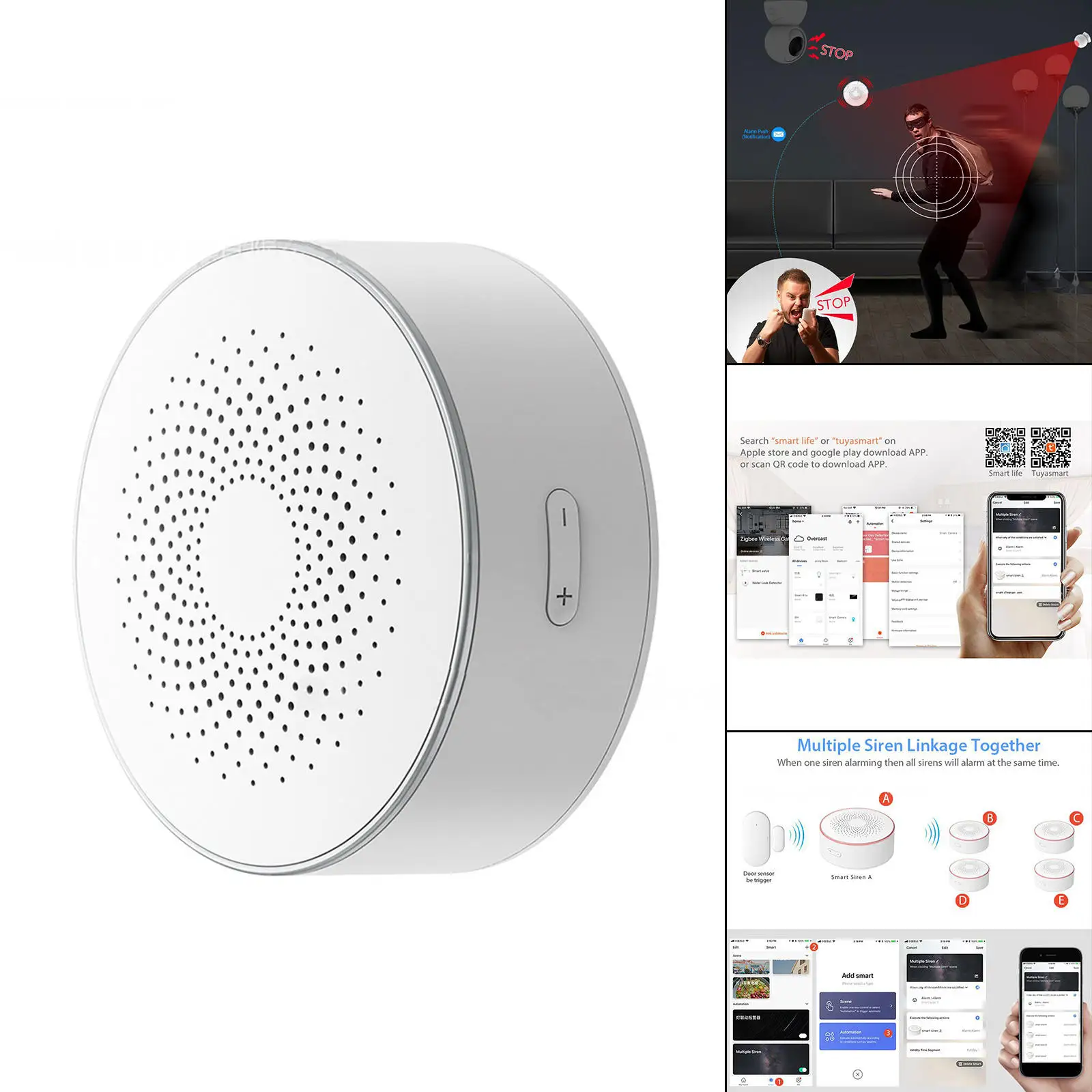 WiFi Smart Siren Plug-EU for Tuya App Big Sounds Threaten Thief Wireless Sound Alarm Audible Alerts Burglar Alarm Porch Patio