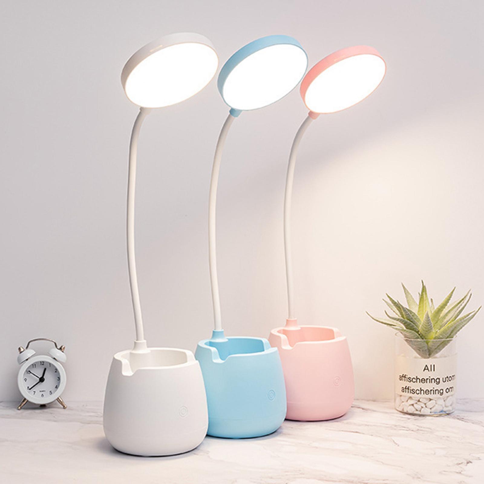 LED Desk Lamp with Pen Holder Adjustable Color Temperature Desk Light USB Night Light with USB Charging Port 3 in 1 for Reading