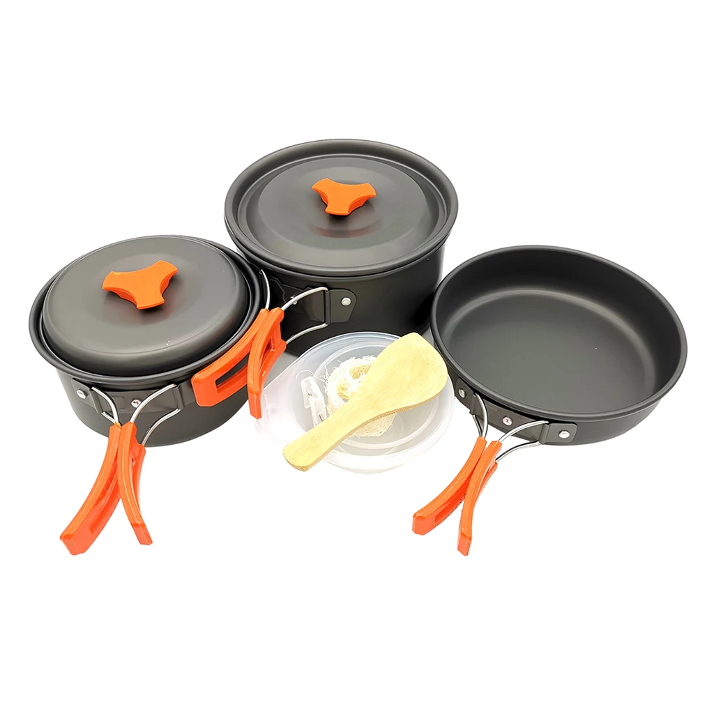 Lightweight Aluminium Cookset Non-Stick Cookware Set Collapsible Handle