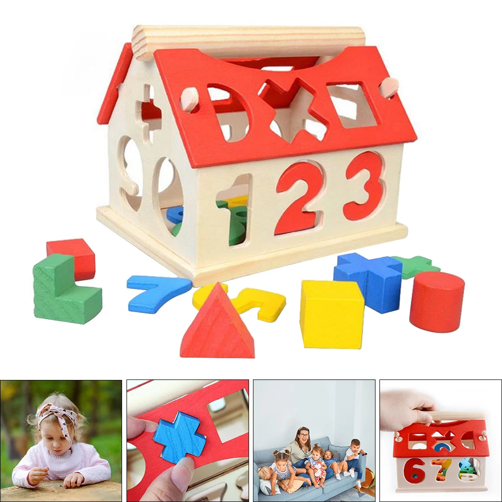 Wooden Shapes & Numbers Montessori Sorting Math Bricks Preschool Learning Educational Game Baby Toddler Toy