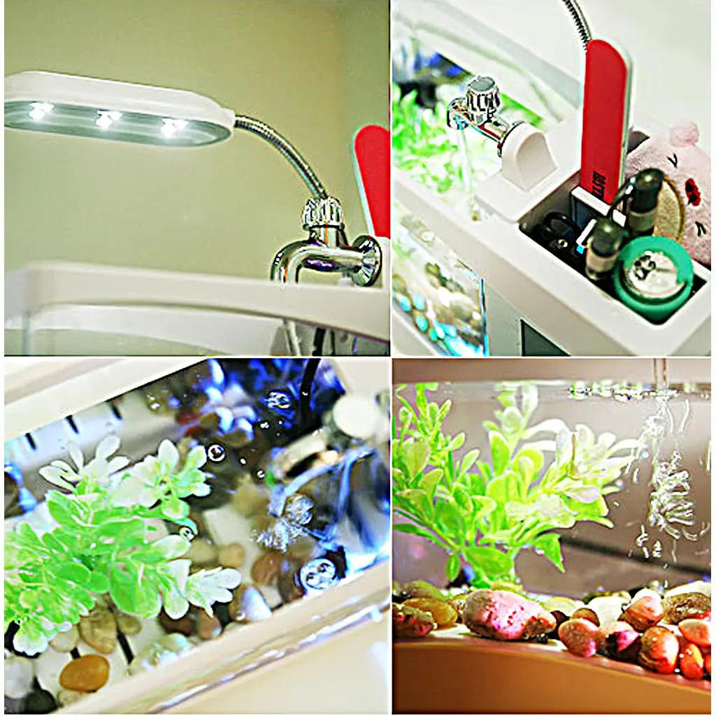 Mini Clear USB LED Goldfish Betta Fish Tank Ornament Desktop Aquarium Gift White