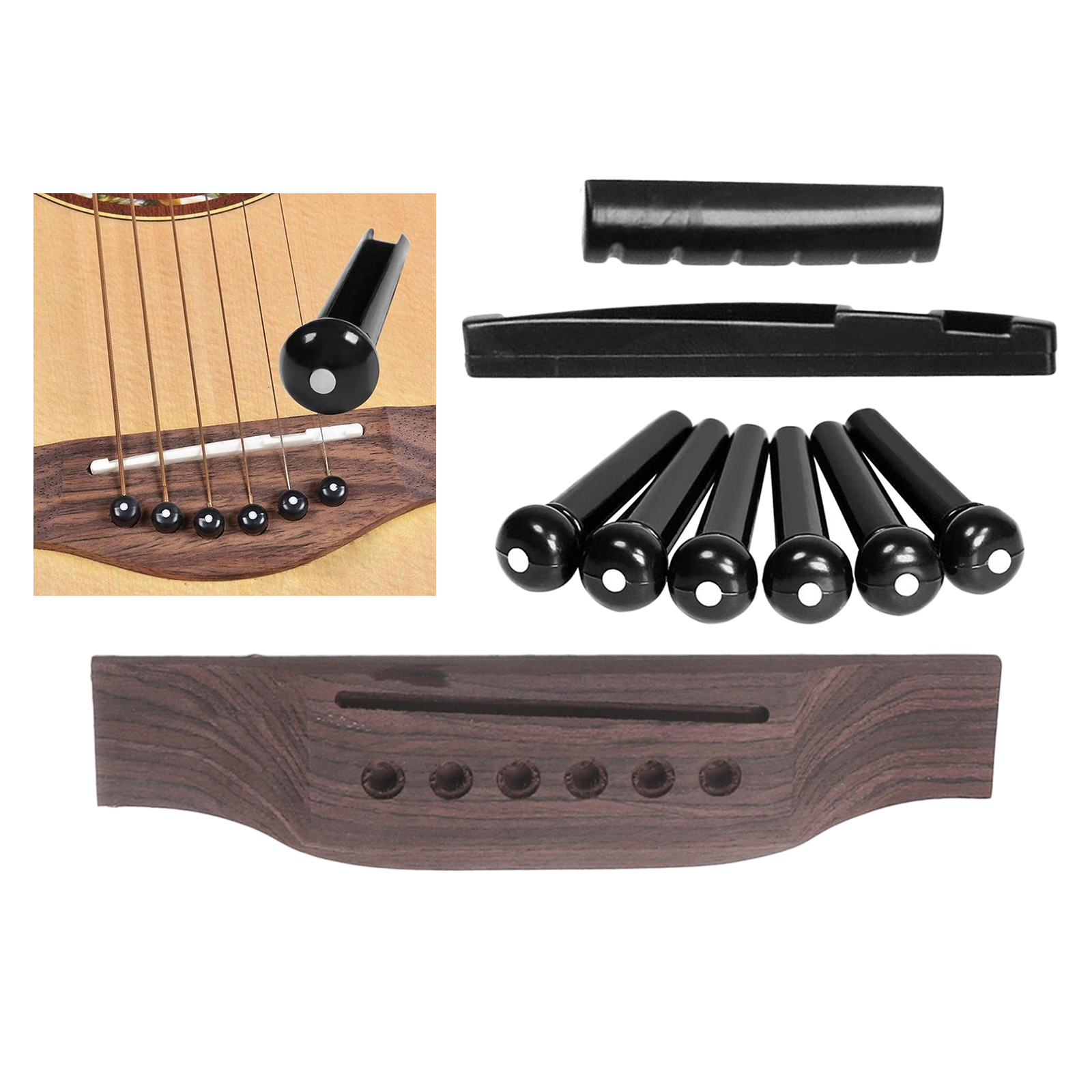 Acoustic Guitar Repair Parts Guitar Bridge including with Pins Nut Saddle