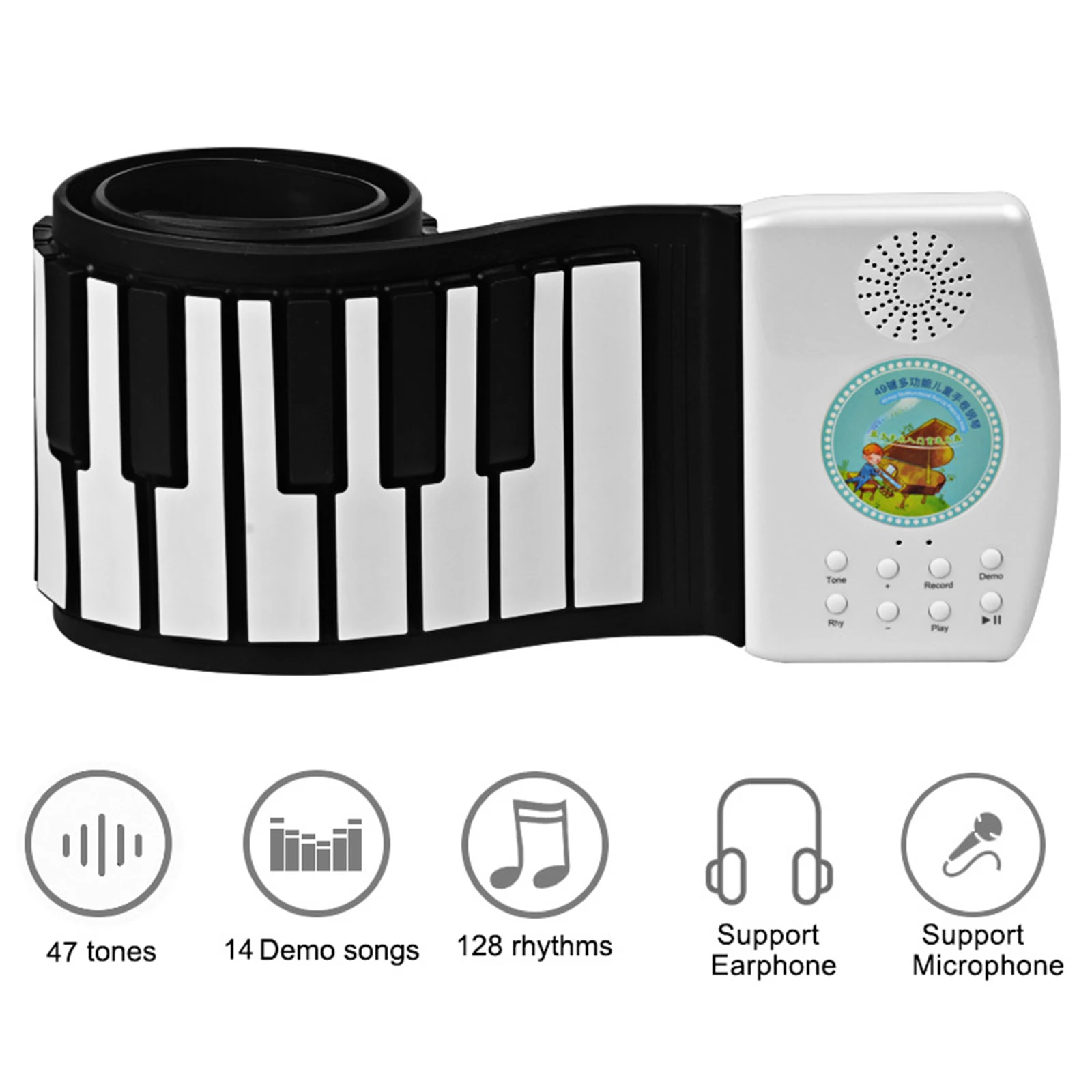 Portable 49 Keys Flexible Roll Up Piano Folding Silicone Electronic Keyboard Kids Early Learning Music Toy