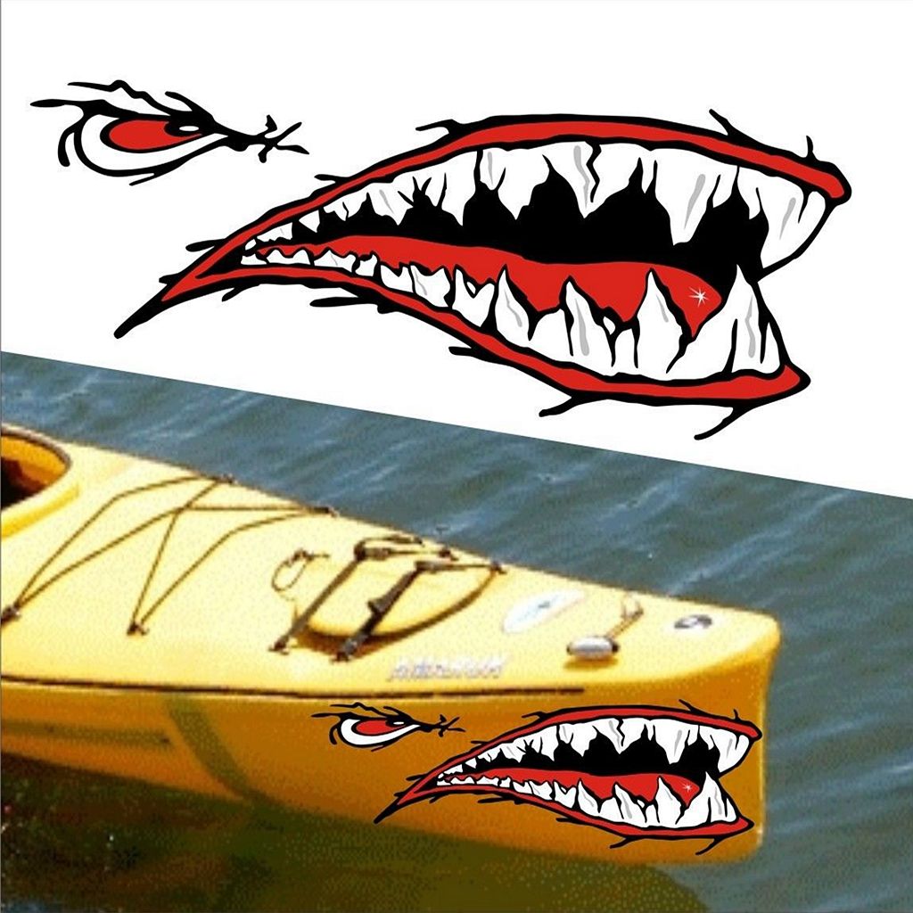 Set of 2 Pieces Cool Sharp Shark Teeth Vinyl Decals for Fishing Boat Kayak Canoe