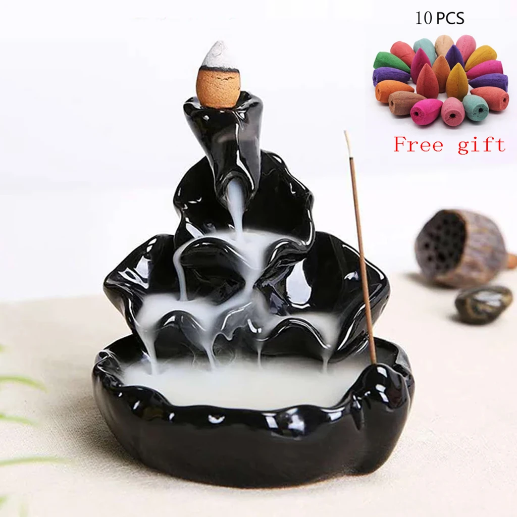 Creative Incense Burner, Backflow Incense Censer Ceramic Incense Holder with Incense Cones for Church Temple Teahouse Ornaments