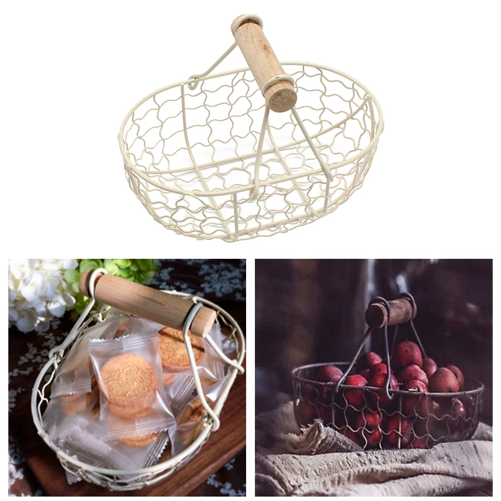 Durable Iron Bread Basket Antique Metal Storage Basket Food Container Fruit Vegetable Basket Storage Tray Kitchen Organizer