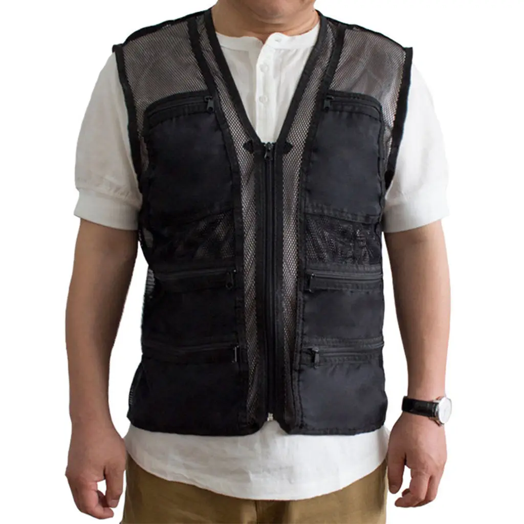 Mens Mesh Quick Dry Outdoor Work Fishing Travel Photo Vest with Multi Pockets