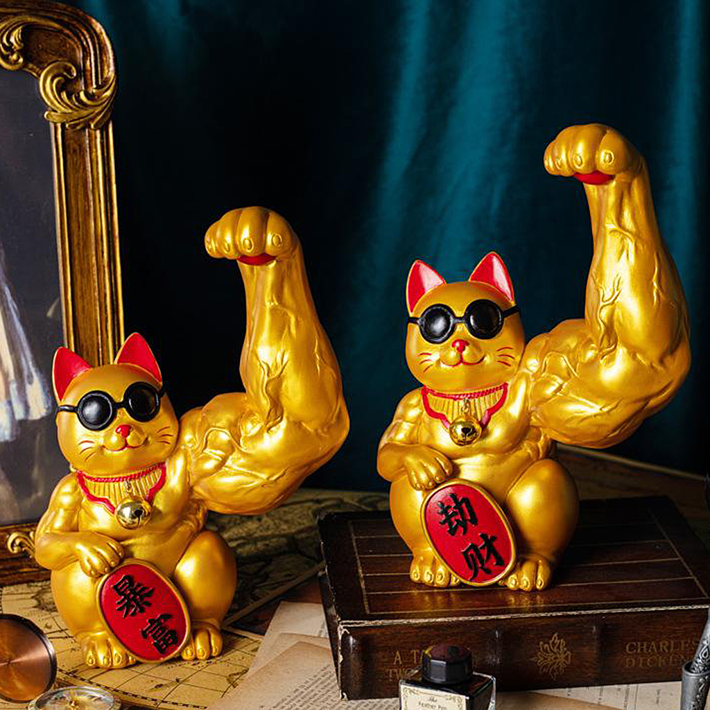 Resin Big Arm Lucky Cat Animal Figurine Market Shop Welcome Cat Money Lucky Fortune Tabletop