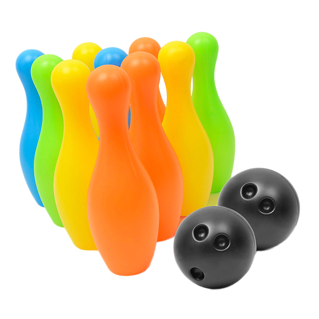 12 Pieces of   Bowling Toy Kit, 10 Colorful Pins And  2 Bowling Balls,  Kids