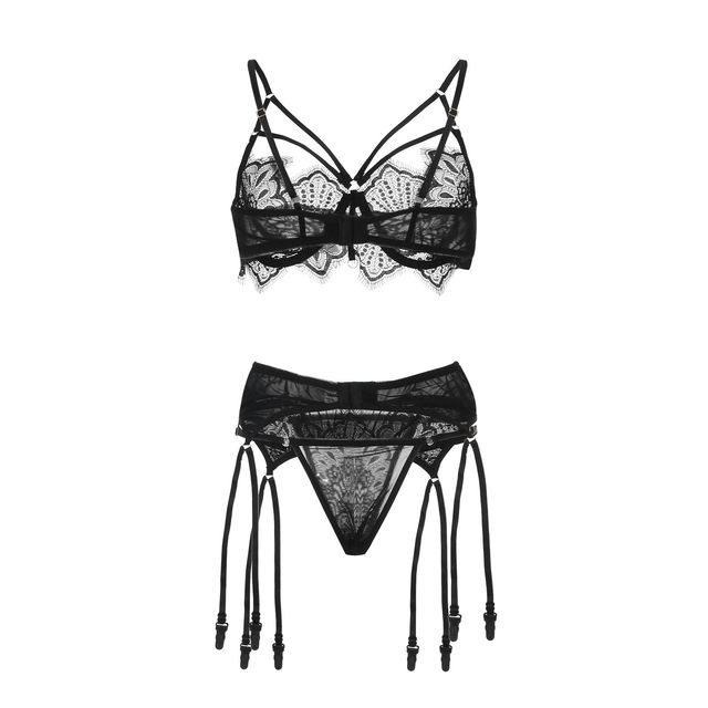 Skimpy Bow Lingerie Set Hollow Strappy Bra Garter Belt G - Temu