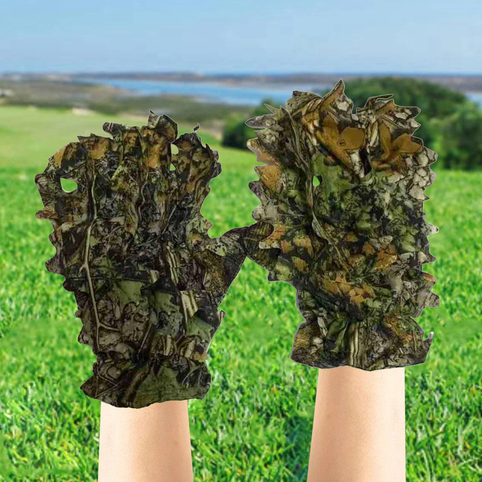 1 Pair Outdoor Maple Leaves Bionic Camouflage Gloves Climbing Breathable