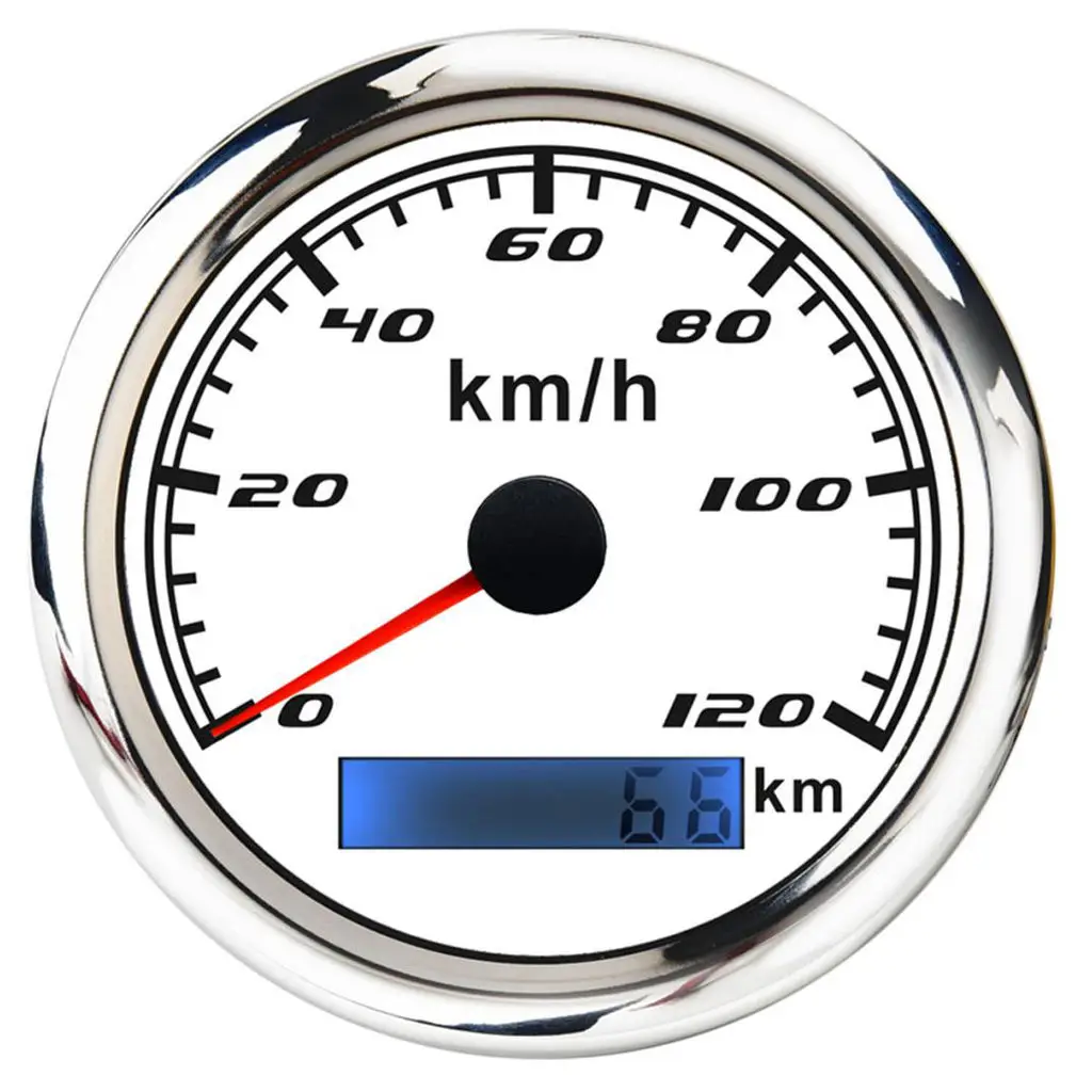 85mm Speedometer Gauge Pulse Signal  0-120km/h IP67 for Car Yacht Boat White