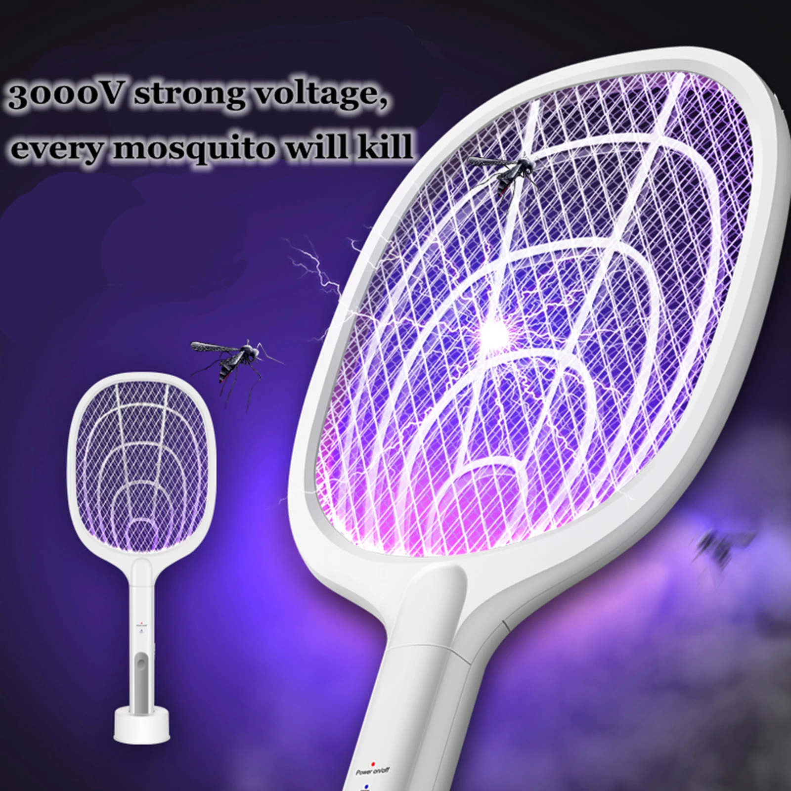 Handheld Bug Zapper USB Rechargeable Fly Swatter for Home USB Charging Cable