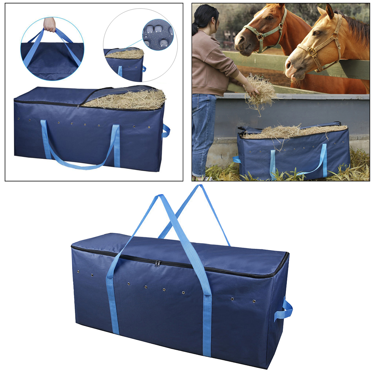 Foldable Extra Large Hay Bale Storage Bag Horse Zippered Tote 600D Oxford Cloth Waterproof