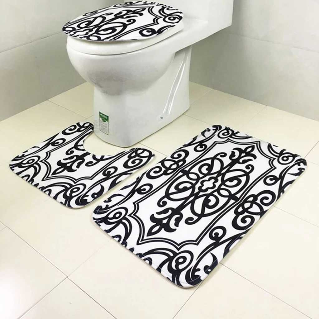 Animal Print Bathroom Mat 3pcs Soft Durable Floor Carpet Rug Toilet Seat Cover 