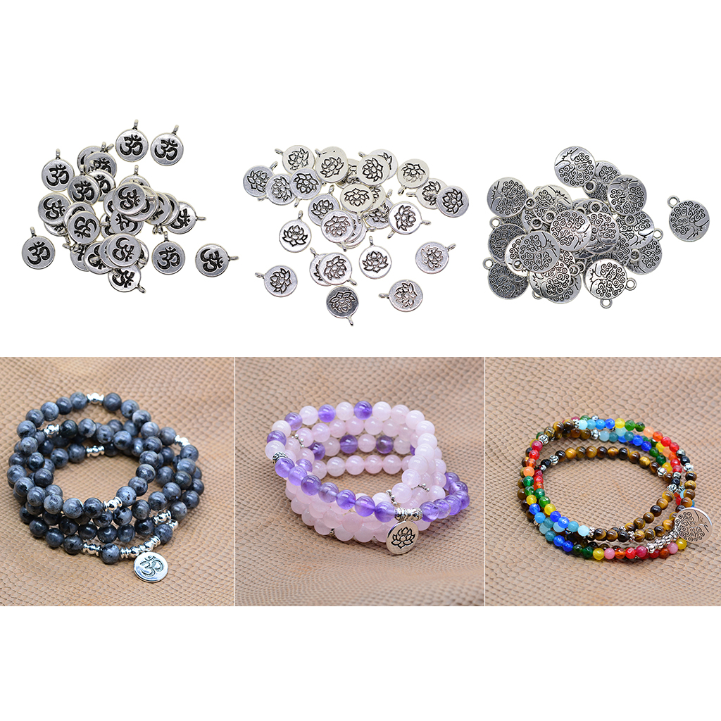 30x Tibetan Om Yoga Charms Lotus Flower Charms Pendant   Pendant for DIY Necklace Bracelet Earring Jewelry Making
