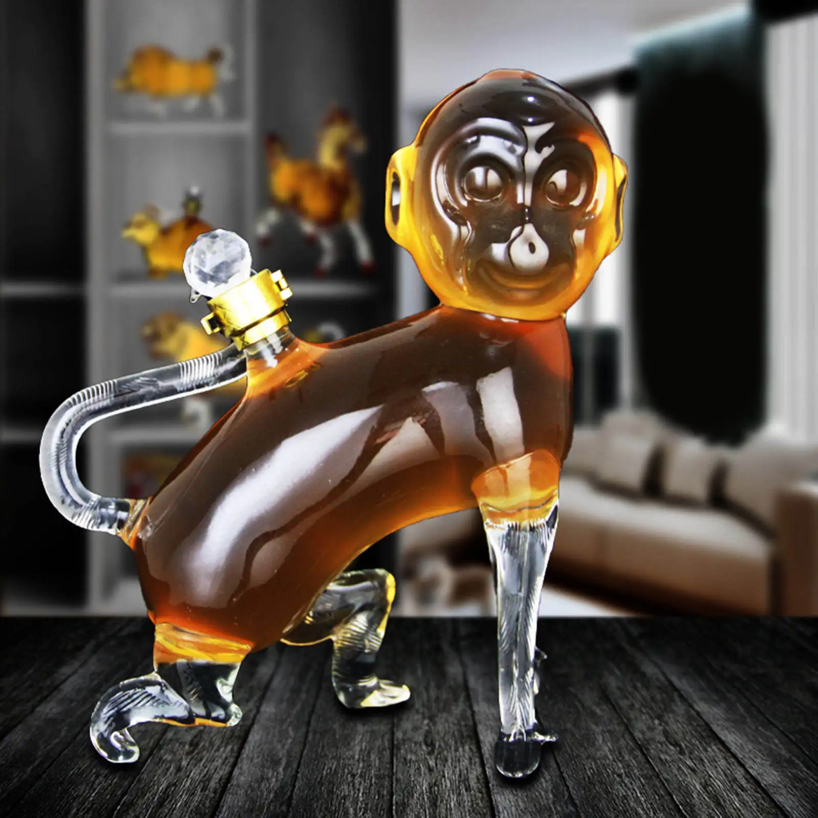 Monkey Design Whisky Decanter Transparent Liquor Decanter for Xmas Present Holiday Gifts