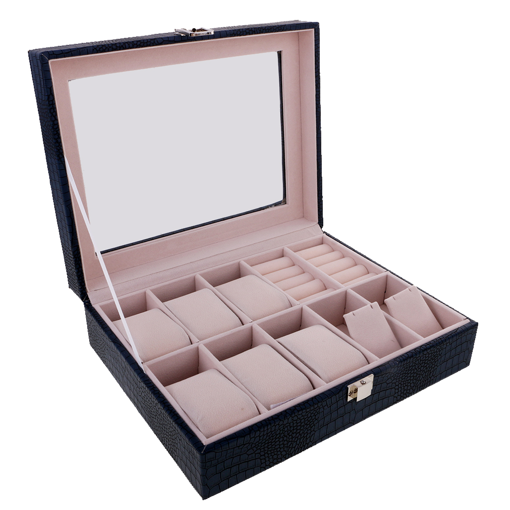 Mens Watch Storage Box PU Leather Watch Display Case Jewelry Organizer