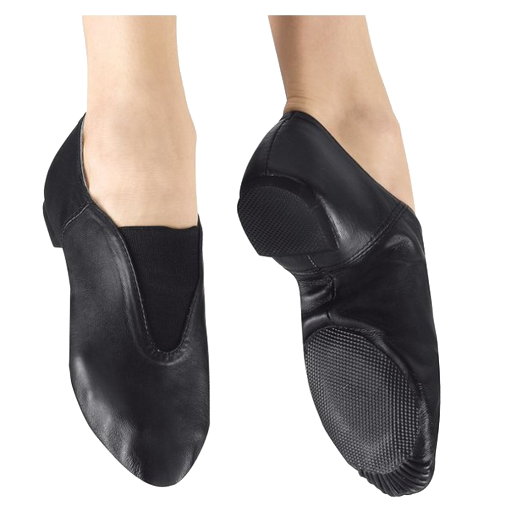 2x Men Women Soft Cow Leather Black Slip on Jazz Shoes Split Sole Jazz Sneakers Adult UK 5.5