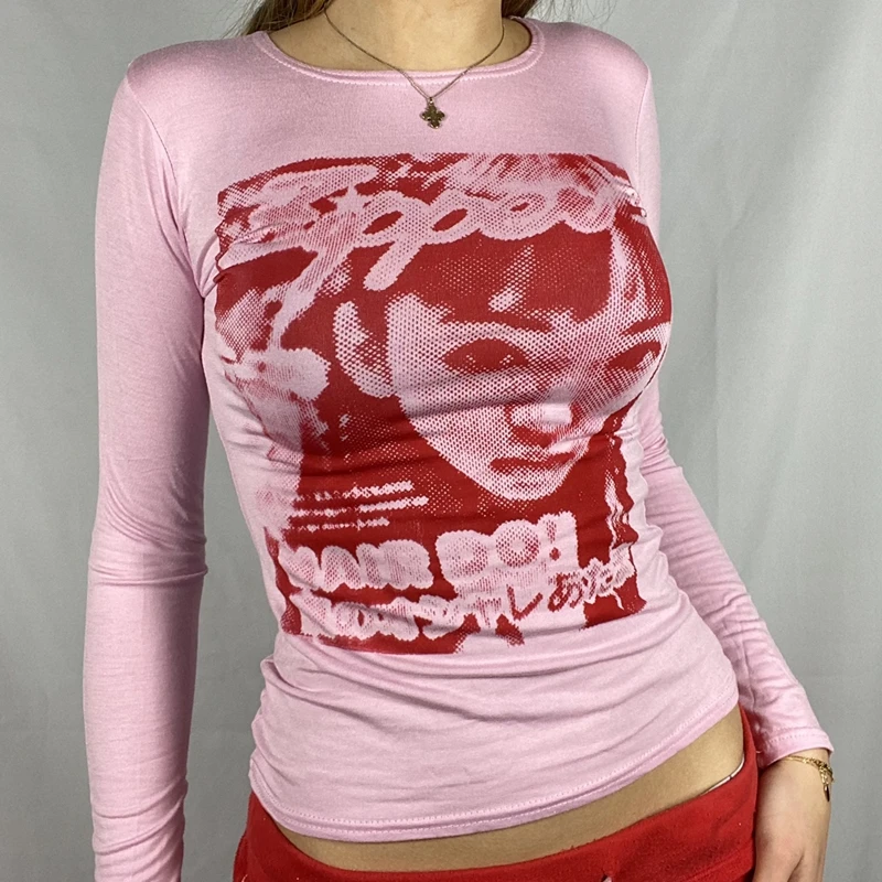 Y2k-女性用長袖tシャツ,90年代の古着,パンク,グランジ,ゴシック,原宿,ストリートウェア,秋