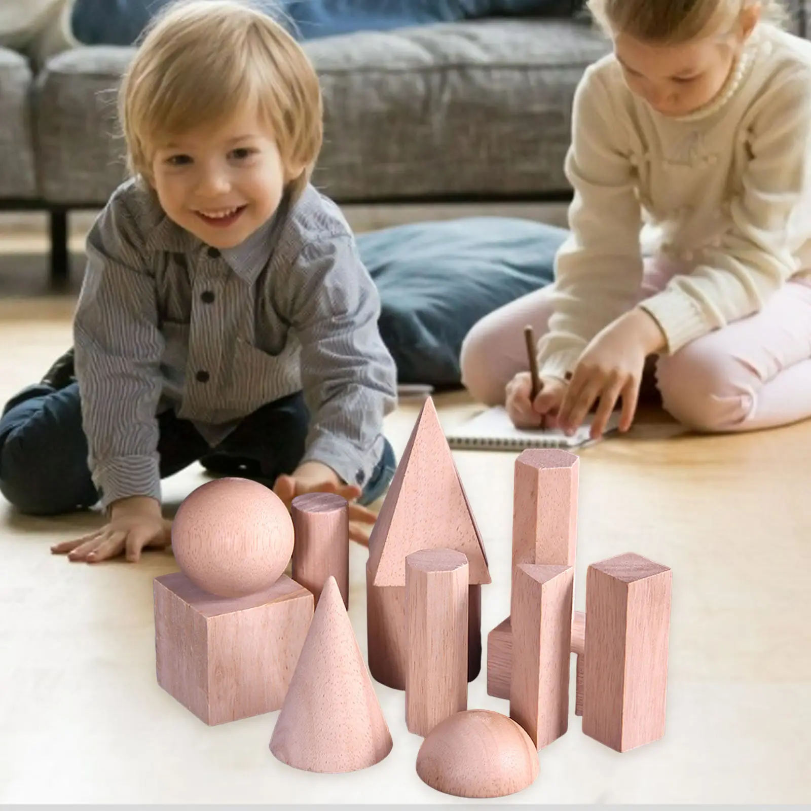 12 Pieces Geometric Solids Shapes Construction Montessori Educational Toys