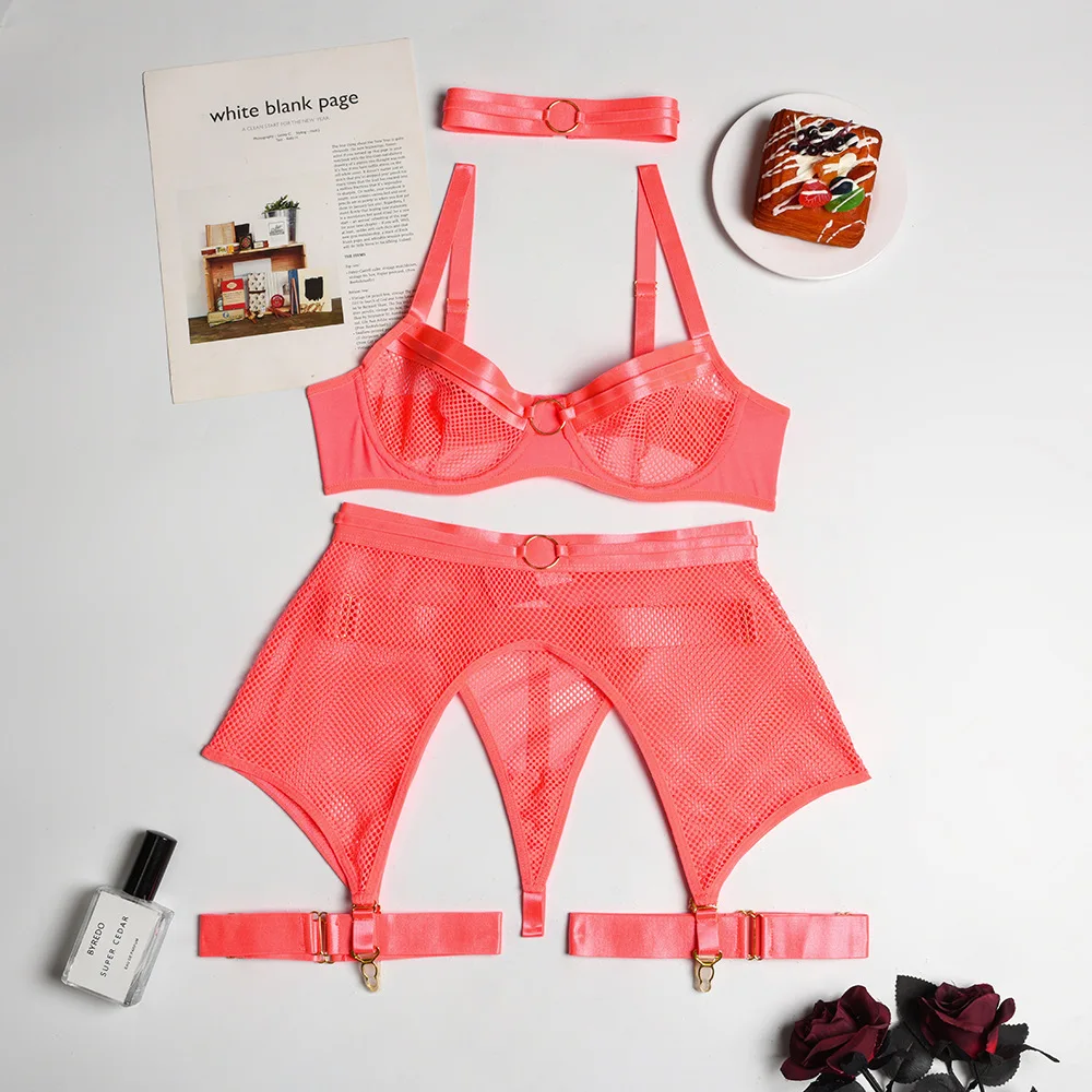 Yimunancy 4-piece Lace Bra Set Women Transparent Bra +panty Lingerie Set Sexy Underwear Set red bra set