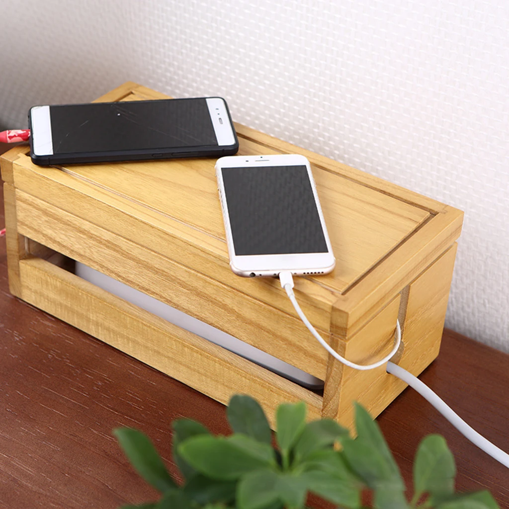Cable Management Box Wood Cord Organizer Conceal Extension Cover Office