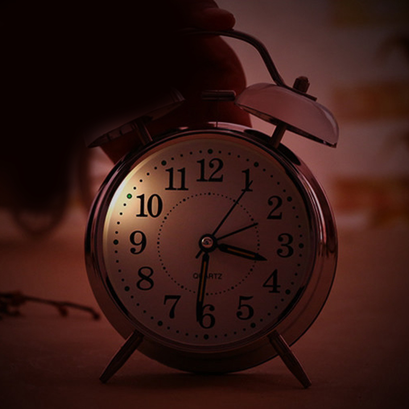 Silent Analog Alarm Clock Twin Bell Vintage Retro Classic Night Light Extra Loud