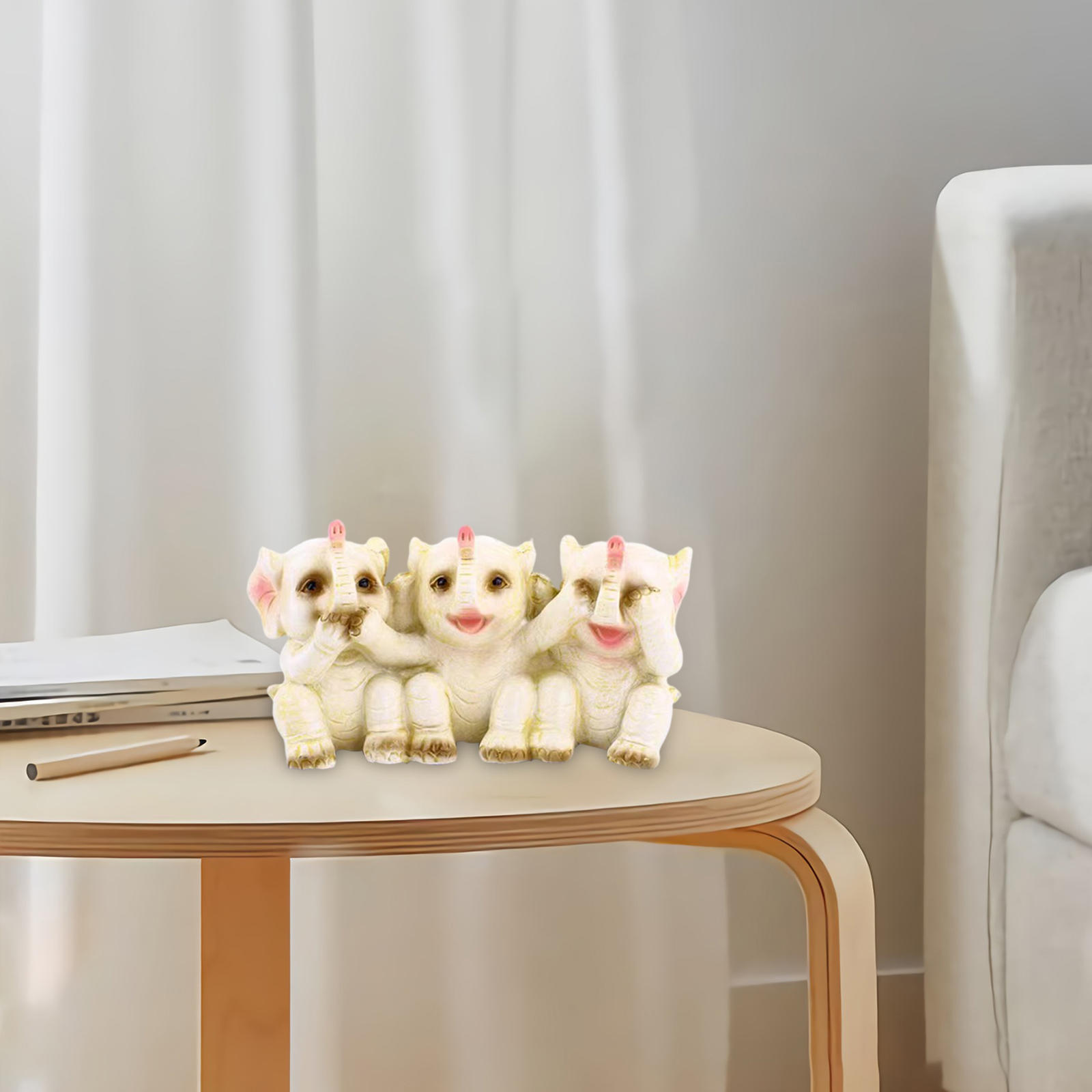 Thai Three Elephant Statue Collectible Craft Buddhist White Ornament for Decoration Gift Window Decor Home Decoration Bar Decor