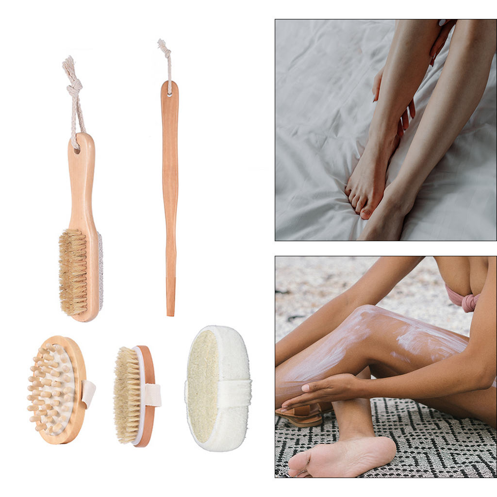 Bristle Bath Brush Set Exfoliating Promote Blood Circulation Massage Brush Wooden Body Dry Brush
