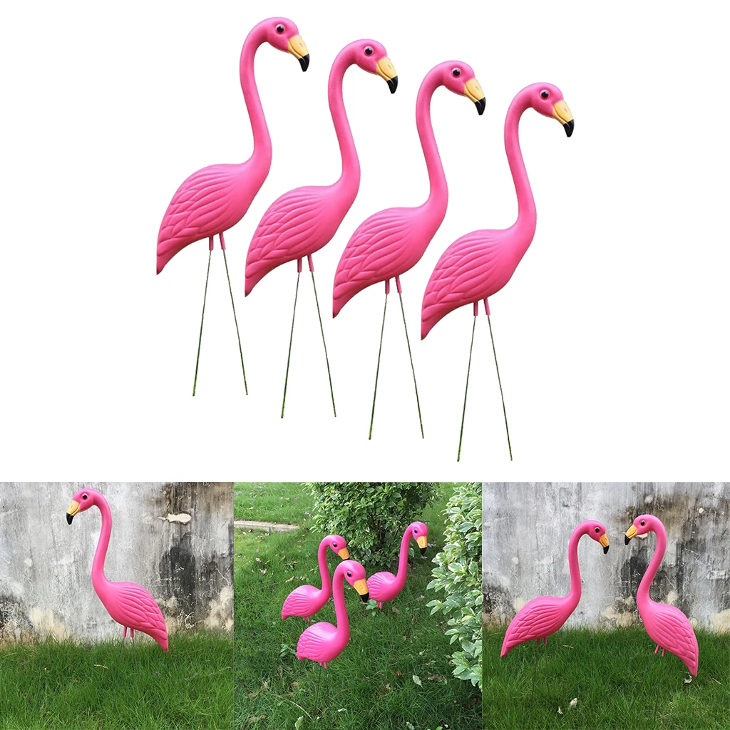 4PCS Lawn Ornament Pink Flamingo Lifelike Plastic Garden Animals Home Party Wedding Decor