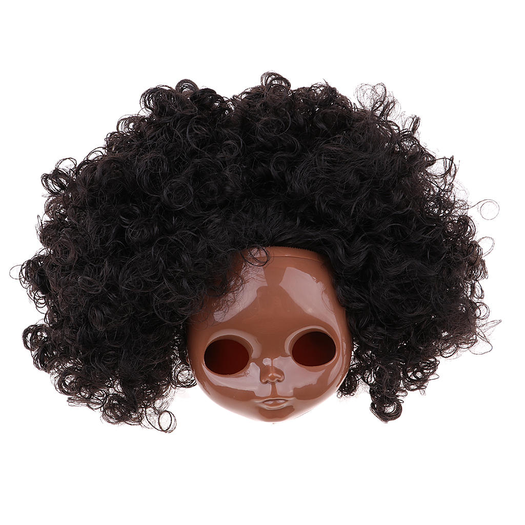 Make-up Tanned Faceplate Backplate Body Parts with Black Afro Short Hair Wig For  Blythe Doll RBL