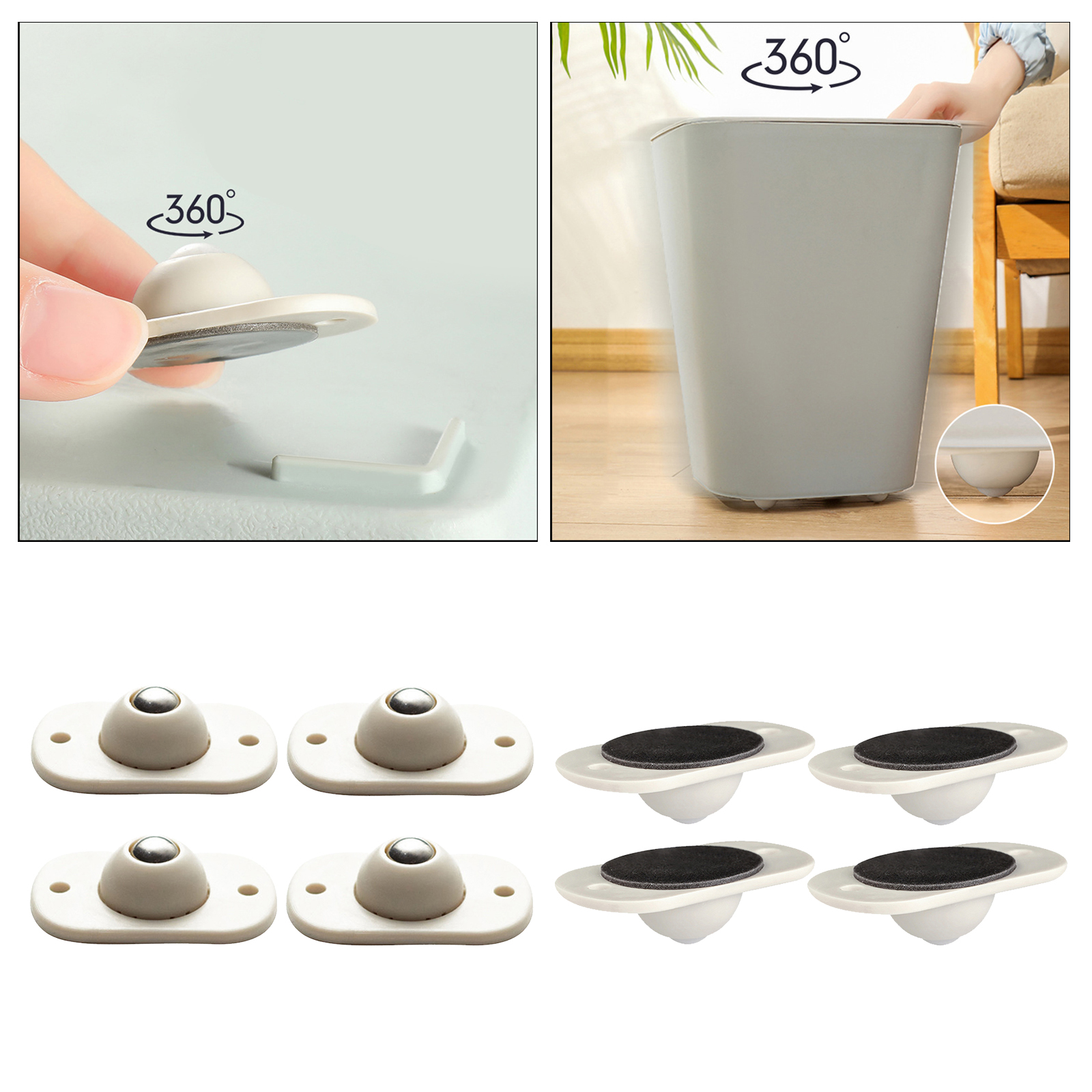 4 Pieces Self-adhesive Casters Paste Pulley Wheel Castors for Trash Can, Storage Box, Small Furniture
