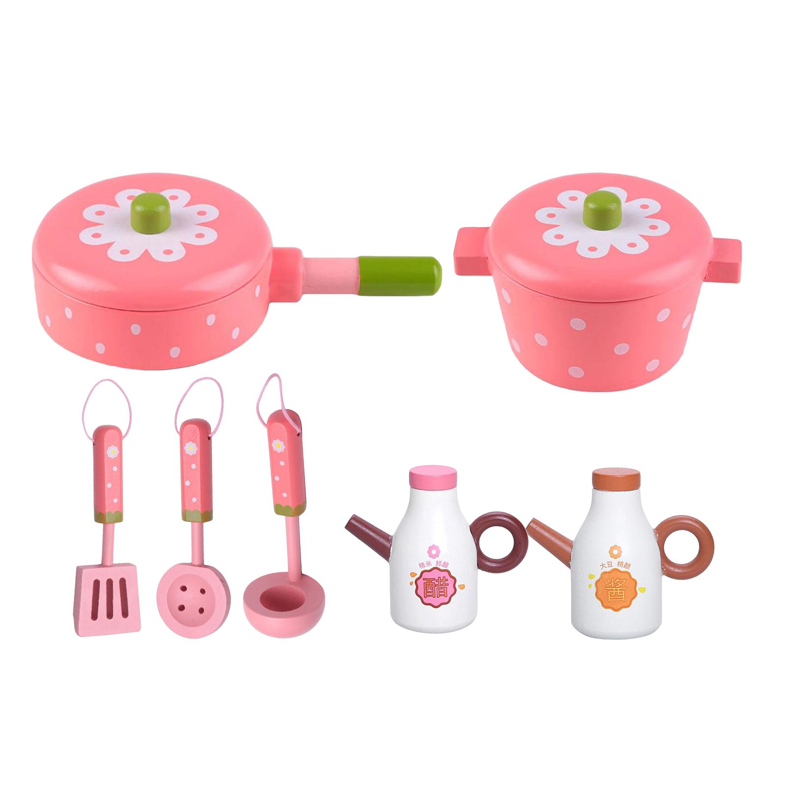 Kitchen Toys Baking Pretend Wooden Pink Kitchen Utensils Pot Pan