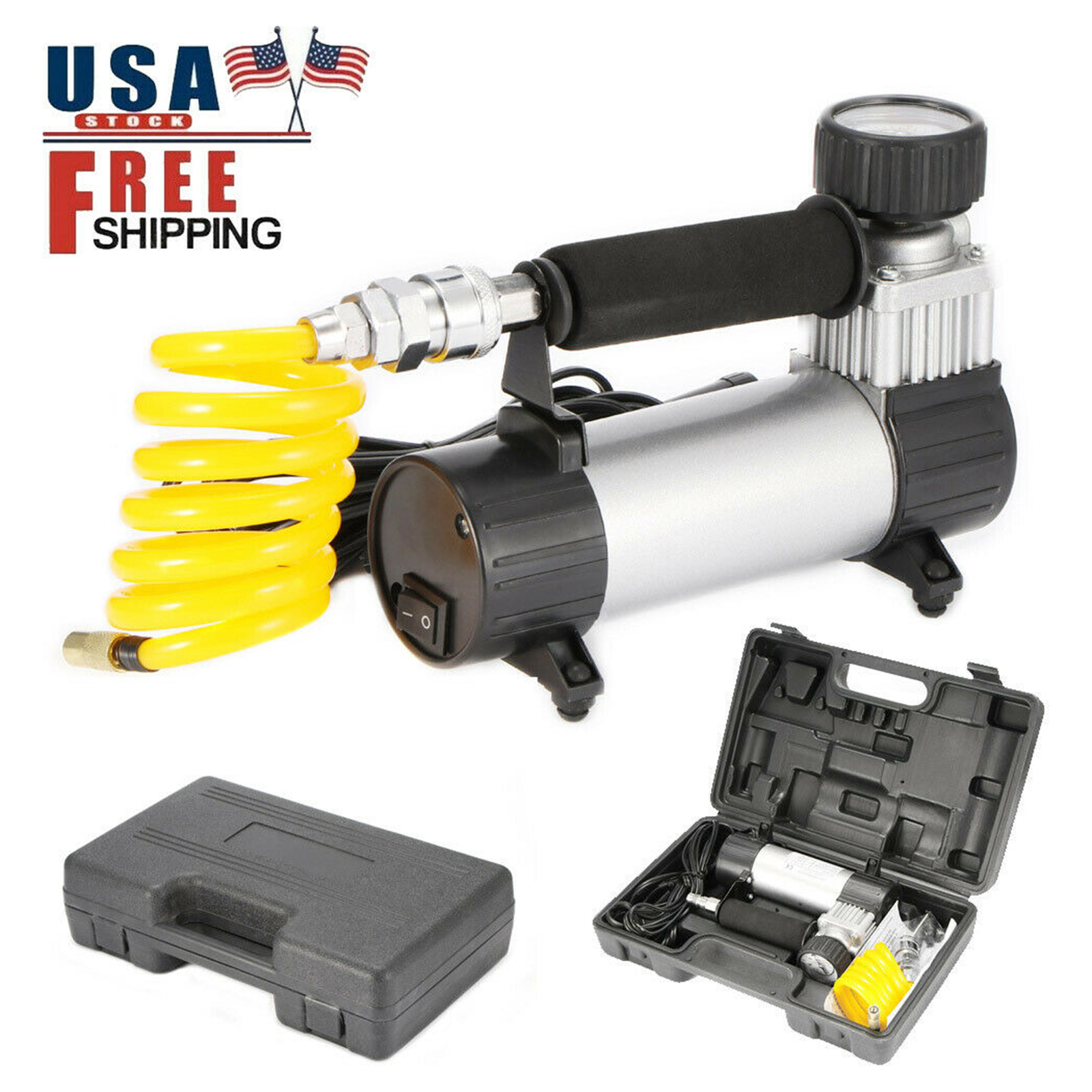 Car Tyre Air Compressor Pump 12V DC Cigarette Charger Tire Inflator Pressure Gauge with Inflatable Needle for Motorbike Bike