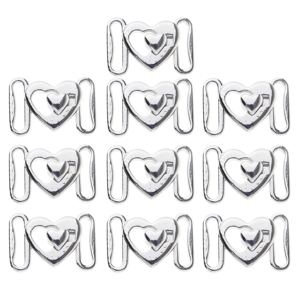 10 Sets Love Heart Metal Hook and Eye Fastener for Bra/Dress/Corset Sew On Hidden Button