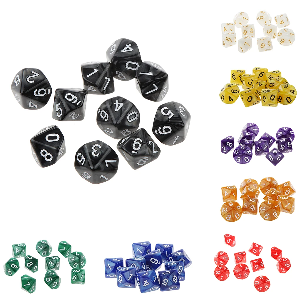 10pcs 10 Sided Acrylic Plastic Polyhedral Dice Set Game Board Dice Numeral Dices Table Board Game Accessories 
