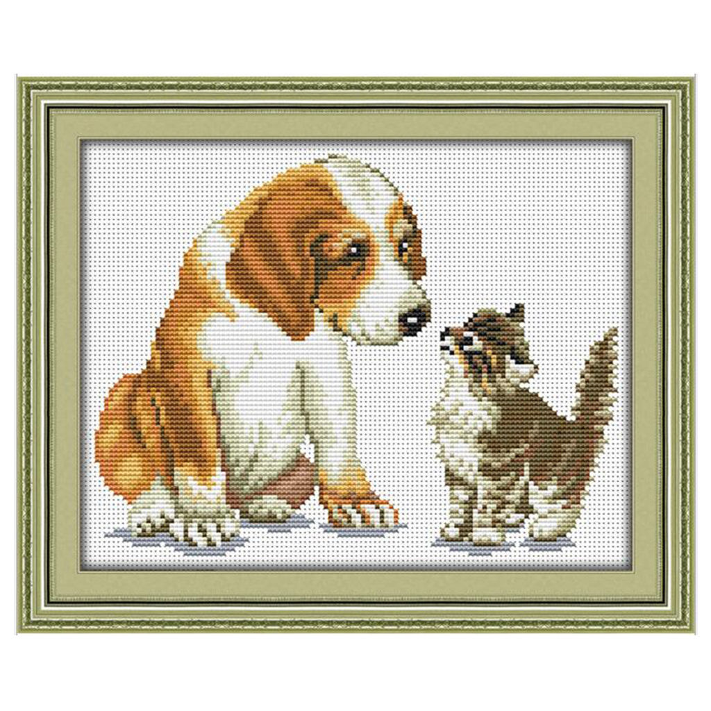 Stamped Cross Stitch Kits With Printed Pattern - Dog and Cat, for Embroidery Art Cross-Stitching Lover 11CT 35x29cm