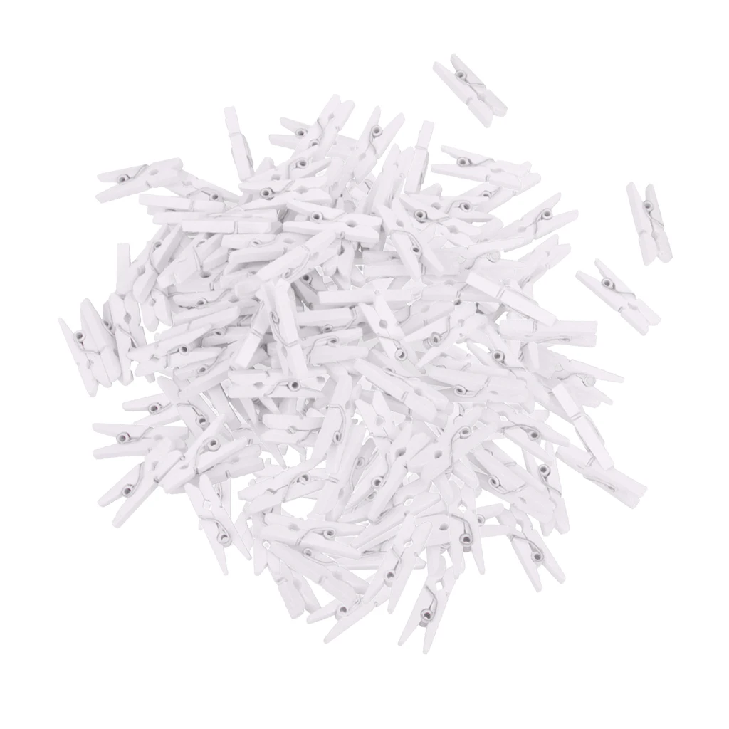 100pcs Wholesale 25mm Mini White Wooden Clips Wood Pegs For Photo Clips Clothespin Craft Wedding Decoration Clips Pegs