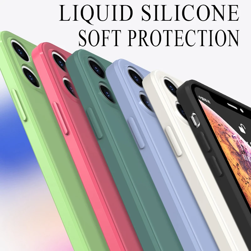 Square Silicone Soft Case For iPhone 11 Pro max X XR XS Max 8 6 6s 7 Plus SE2 2020 12 pro mini Full Protection Phone Back Cover iphone se clear case
