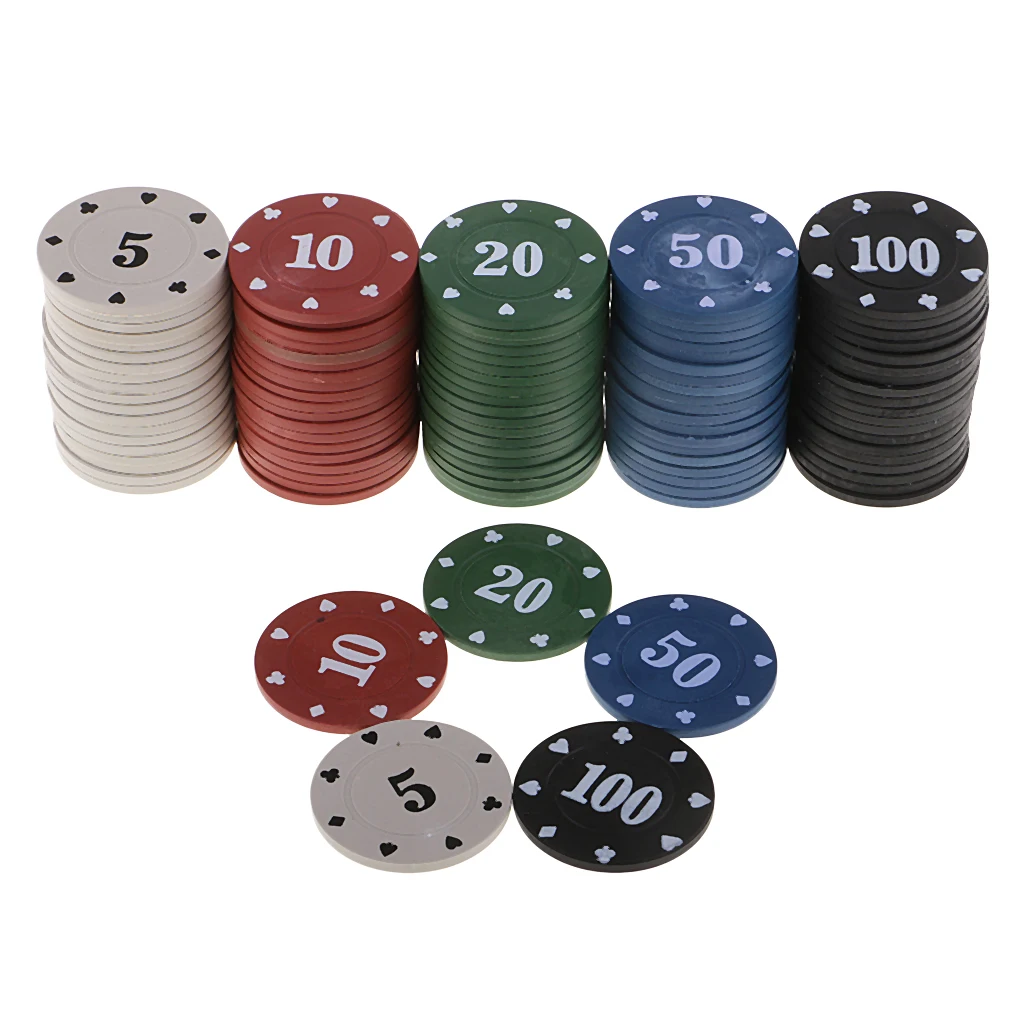 MagiDeal 100Pcs Casino Tokens Coins Round Poker Chips 5 10 20 50 100 for Gambling Toy Poker Chips Board Game Bingo Chips